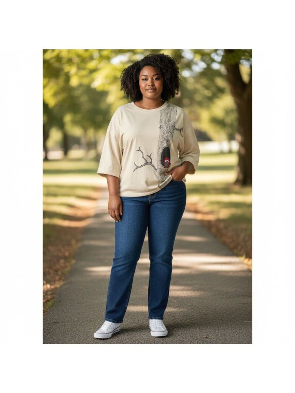 90s Catalog Favorites Womens 1X Pullover Owl In A Tree Sweatshirt Top Ivory Brow - Picture 2 of 16